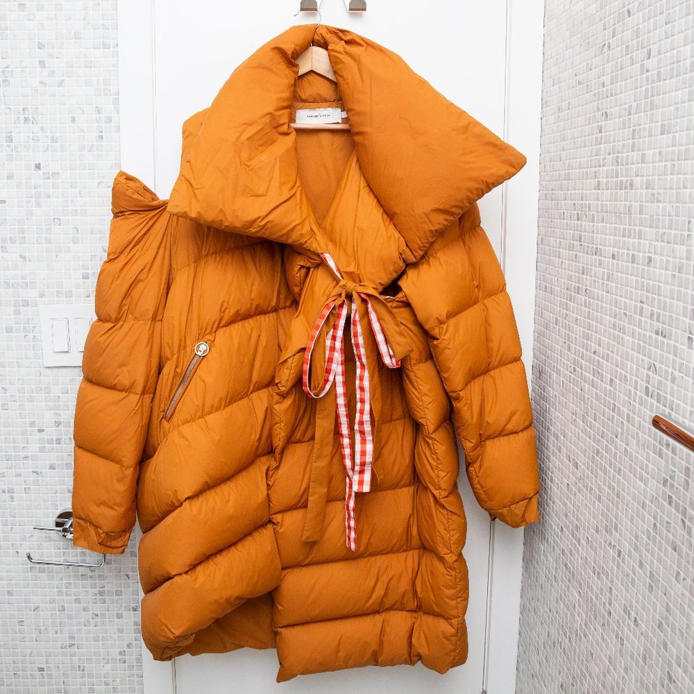 Rust Orange Feather Puffer Coat Marques Almeida Sm - image 3